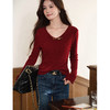 鹿向南「心动瞬间」复古红长袖针织t恤女早秋修身设计感内搭上衣 商品缩略图2