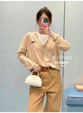 V领女款！M1U M1U 100羊毛纯色字母徽标休闲长袖针织衫MY138