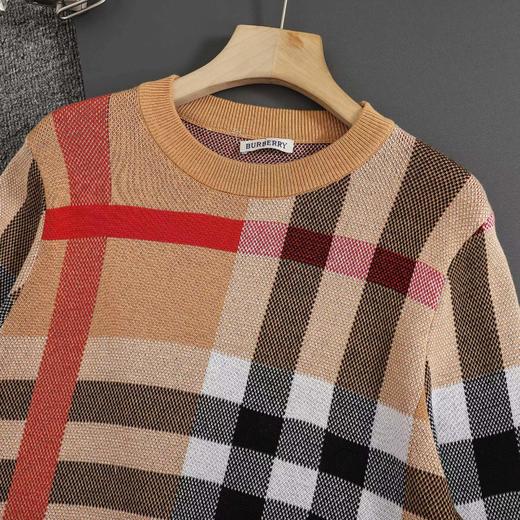 D100411高克重格纹双层提花圆领针织毛衣 商品图4