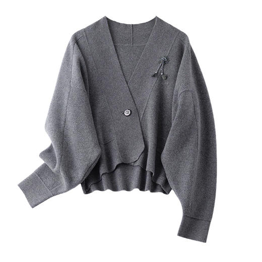 2025秋冬新款女羊毛衫国风针织外套风领遮肉外穿外套通勤上衣 商品图4