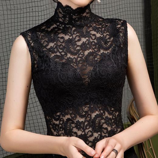 丁摩 新款半高领假领子修身蕾丝衫T恤女气质紧身洋气镂空打底衫5ZF-1948 商品图1