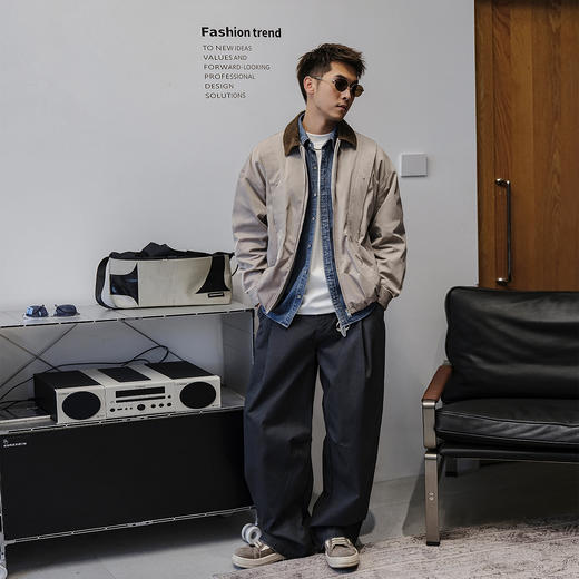 徐太浪【立体裁剪 缉明线】拼接翻领夹克男春秋潮牌灰色防风外套 商品图3