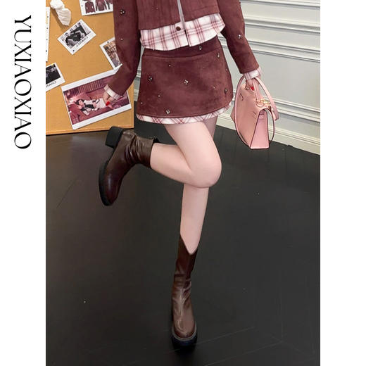 余潇潇【波尔多星光】复古拼精致亮钻可拆袖片翻领短款外套&A字半裙 商品图4