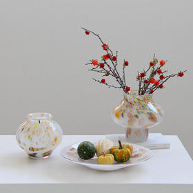 中古玻璃混彩小口圆形花瓶酒店样板房干花鲜花复古轻奢软装餐桌摆