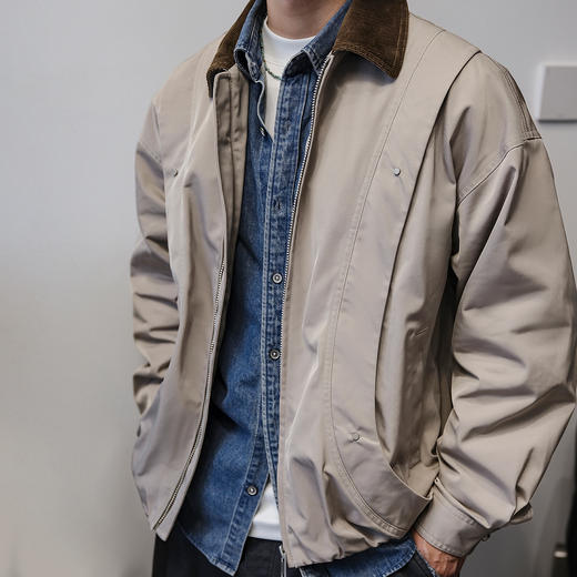 徐太浪【立体裁剪 缉明线】拼接翻领夹克男春秋潮牌灰色防风外套 商品图1