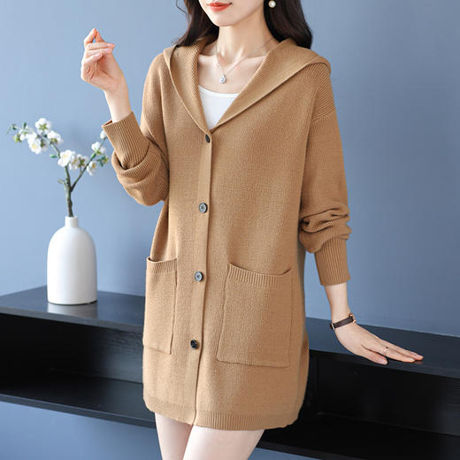 XX6352-198连帽针织开衫女2025秋季长款洋气大码妈妈装毛衣外套宽松休闲时尚 商品图2