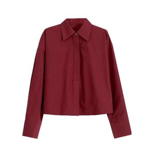 XMZ1074红色翻领长袖衬衫女2025年秋季新款通勤时尚气质宽松显瘦短款上衣 商品图4