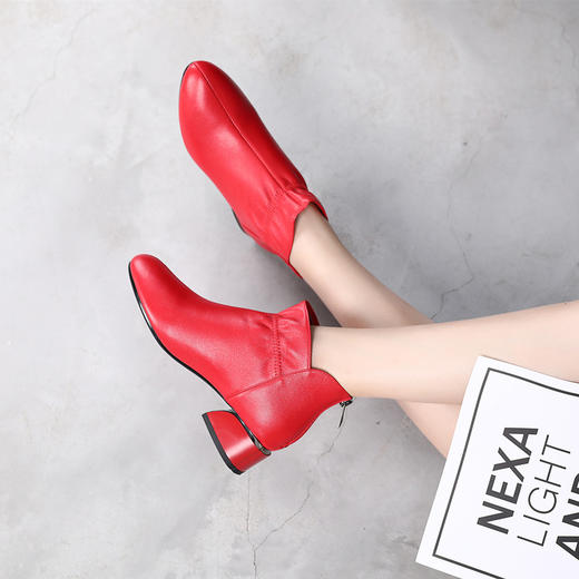 丁摩 粗跟小短靴靴新款女鞋中跟单靴真皮鞋马丁靴5ZF-2870 商品图1