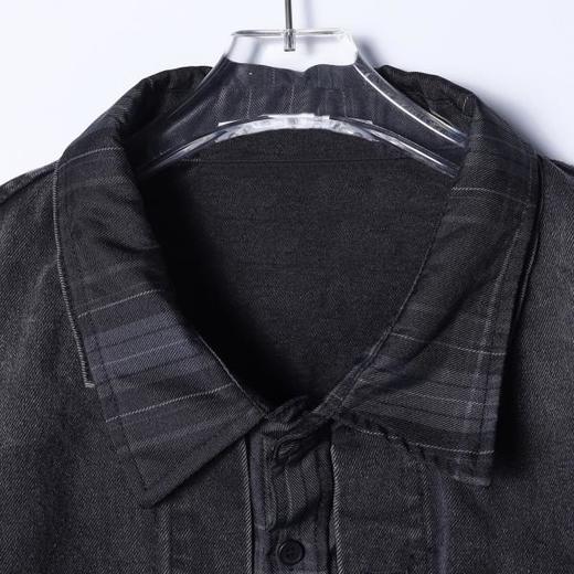 8038SDSA男士秋冬新款痞帅男装格纹牛仔拼接翻领假两件纽扣外套百搭夹 商品图2