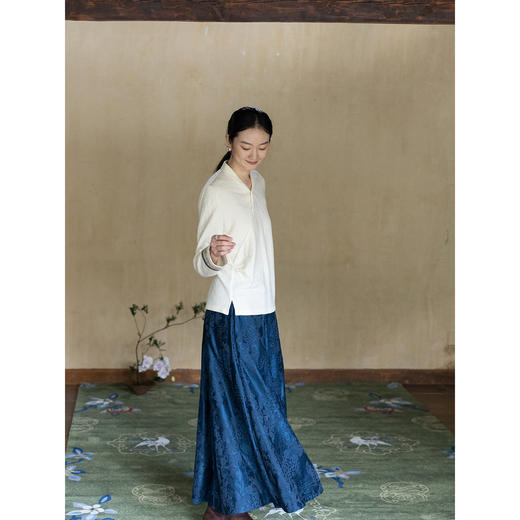 牧衣游原创提花棉麻混纺半身裙通勤复古显瘦宽松百搭A字裙 白马亭 商品图3