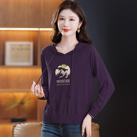 A5305--ALF印花短款连帽女士针织衫套头卫衣衫2025年新款秋季时尚气质上衣 商品图2