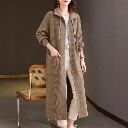 XMZ1051长款立领卫衣外套女春秋外搭2025新款宽松休闲过膝针织棒球服开衫 商品图1