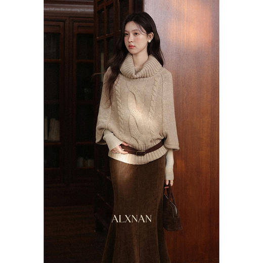 鹿向南「摊书听雨」咖色半身裙秋季新款复古优雅鱼尾裙气质长裙女 商品图2