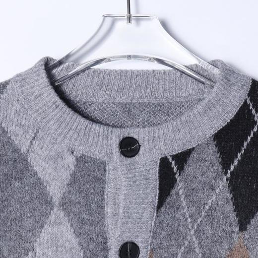 91302SDSA秋冬新款痞帅男装韩版撞色菱形格纽扣圆领毛衣百搭开衫针织衫 商品图2