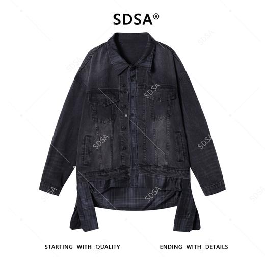 8038SDSA男士秋冬新款痞帅男装格纹牛仔拼接翻领假两件纽扣外套百搭夹 商品图1