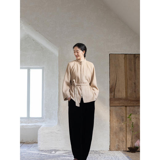 牧衣游原创 进口澳毛毛呢外套新款软糯轻盈中式双面呢大衣 空山落 商品图3