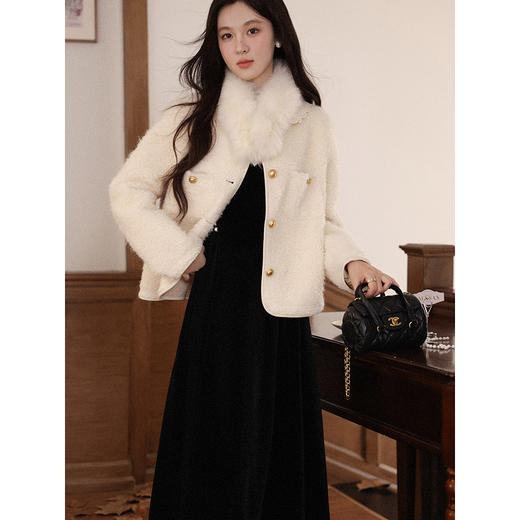 鹿向南「迷迭花园」法式假两件黑色连衣裙女秋季新款收腰显瘦长裙 商品图3