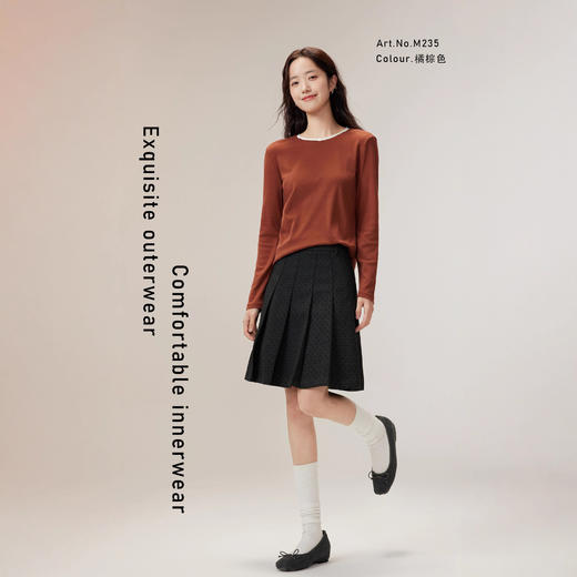 丁摩 女士保暖上衣天丝棉质抑菌排汗透气圆领垂顺高弹打底衫5ZF-M235 商品图1