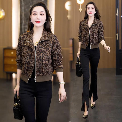 ASYG-2578豹纹短外套女2025春秋新款时髦洋气小个子百搭短款气质夹克上衣潮 商品图0