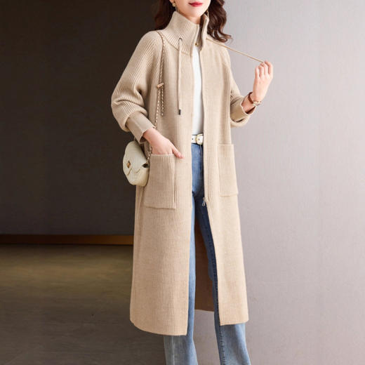 XMZ1051长款立领卫衣外套女春秋外搭2025新款宽松休闲过膝针织棒球服开衫 商品图0