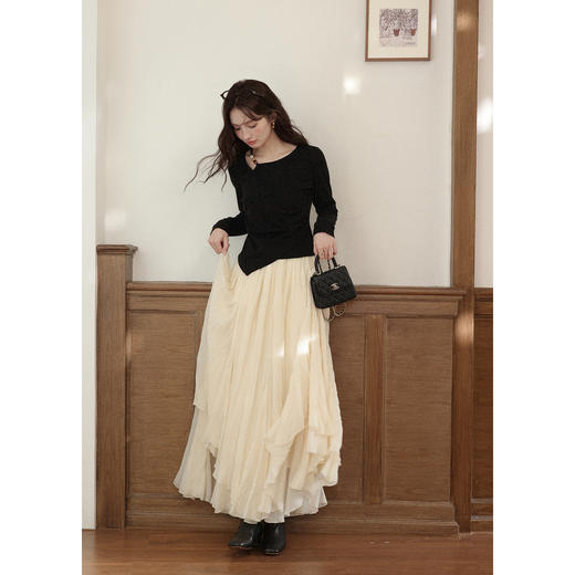 鹿向南「尼斯漫记」设计感黑色长袖T恤秋季新款新中式修身上衣女 商品图2