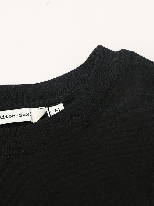 黑色字母印花长袖 T 恤女 秋冬季简约百搭拼接袖口圆领内搭打底上衣 商品图2