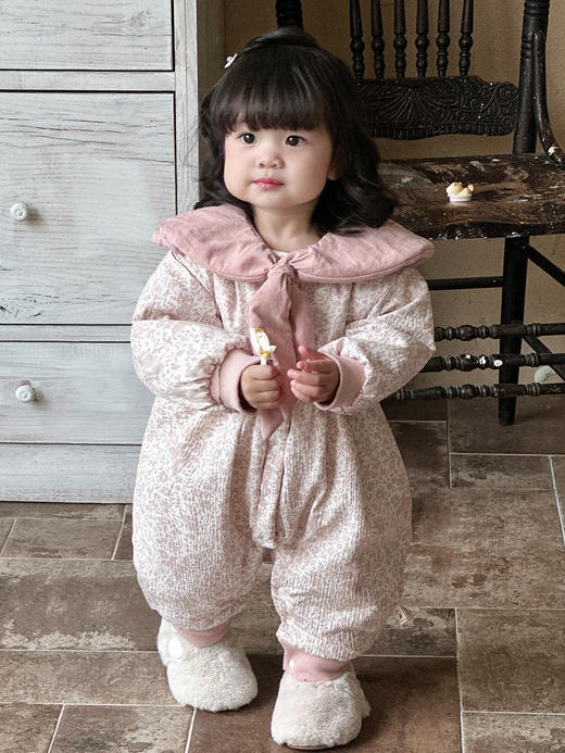 【甜美碎花加绒爬服！萌趣印花冬日田园风尚】儿童连体衣女童秋冬款长袖碎花爬服冬季加绒加厚小宝宝卡通外出服。hb 商品图1
