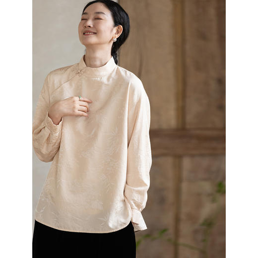 牧衣游原创 重磅28姆米丝棉提花衬衫新款温婉立领中式衬衣 山川 商品图2