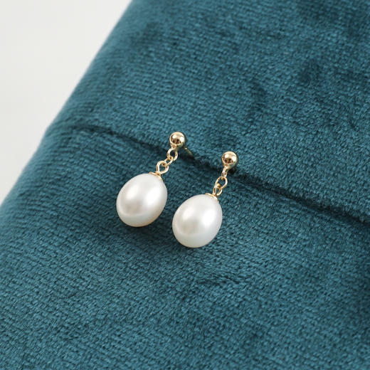 丁摩 淡水珍珠耳钉 8-9mm水滴形耳饰S925纯银豆豆珍珠耳环5ZF-1053 商品图3