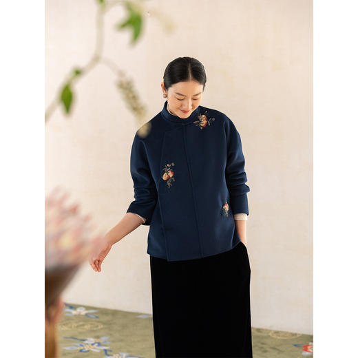 牧衣游原创 进口澳毛毛呢外套手工刺绣双面呢复古新中式开衫 无暇 商品图1