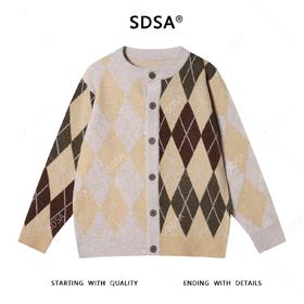 91302SDSA秋冬新款痞帅男装韩版撞色菱形格纽扣圆领毛衣百搭开衫针织衫