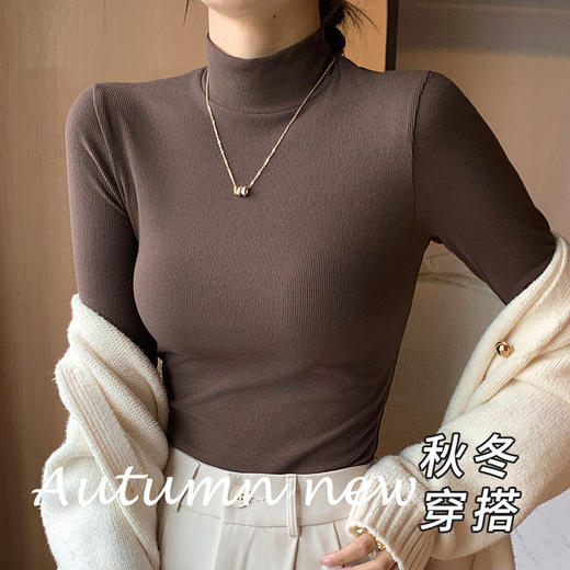 丁摩 【两条装】针织半高领打底衫女秋冬内搭秋衣洋气中领套头长袖5ZF-H329 商品图1