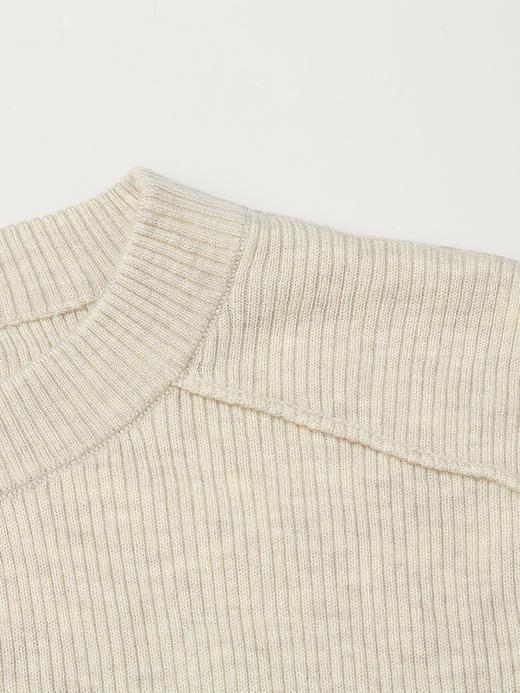 米色圆领针织衫女 袖口精致小设计 秋冬修身内搭长袖打底衫上衣 商品图2