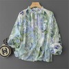 丁摩 淡紫和青绿 朦胧花卉印花 桑蚕丝棉 圆领衬衫女5ZF-33343 商品缩略图1