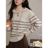 【6折秒杀】鹿向南「燕麦巧巧」慵懒风咖色条纹毛衣连帽卫衣宽松显瘦上衣女秋L58311 商品缩略图3