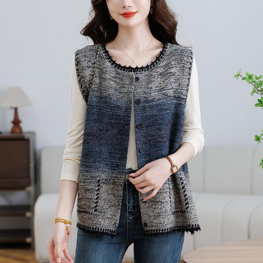 XX6352-198 2025秋装针织马甲外套春秋时髦洋气针织坎肩开衫宽松大码马夹女 商品图2