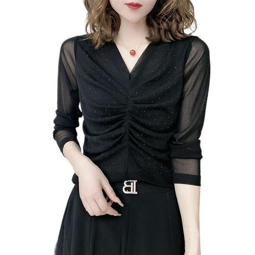 丁摩季新款爆款网纱拼接打底衫女气质高档V领内搭上衣5ZF-3268 商品图4