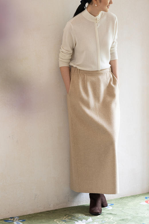 牧衣游原创 进口澳毛毛呢半裙新款软糯蓬松保暖简约直筒裙 行云行 商品图5