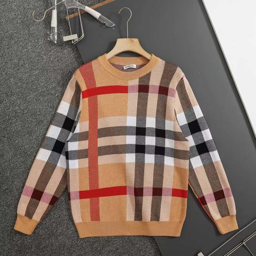 D100411高克重格纹双层提花圆领针织毛衣 商品图0