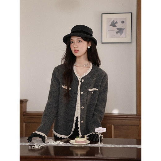 鹿向南「优雅公式」灰色短款外套女款秋冬宽松小众设计感法式上衣 商品图4