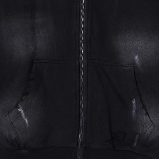 25080SDSA秋冬新款痞帅男装美式扎实扎染印花磨破拉链连帽卫衣开衫百搭 商品图3