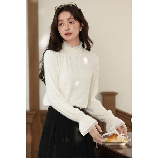 鹿向南「巴黎艺舍」法式米杏色长袖针织衫秋冬季温柔风打底上衣女 商品图3