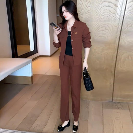 时尚套装女2025秋季新款洋气显瘦翻领外套阔腿裤减龄百搭两件套 商品图4