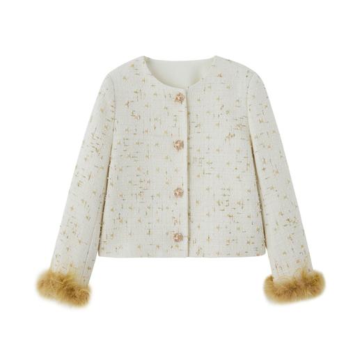 YJLY8667 2025秋冬新款重工钉珠法式小香短外套配袖毛 商品图4