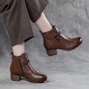雀说新款真皮女靴民族风复古防滑软底压花保暖粗跟马丁靴AL89618 商品缩略图1