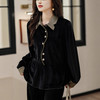 AHM msdm2801时尚优雅丝绒拼接纽扣小衫翻领上衣 商品缩略图1