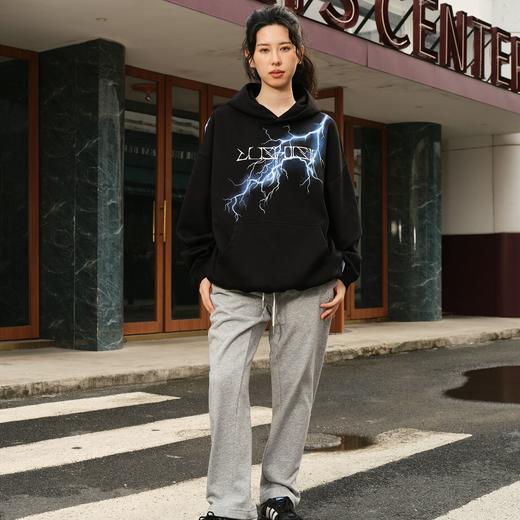 录士LUSHISI电光主题闪电抓绒恒温保暖连帽潮流宽松情侣宽松卫衣 商品图4