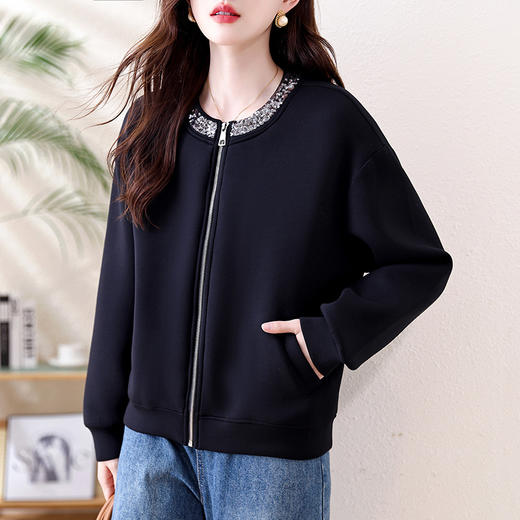 AHM qswy935重工亮片棒球服时尚减龄休闲圆领短外套 商品图3