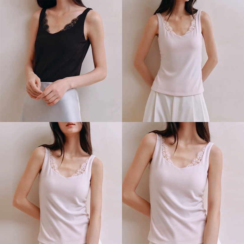 105-2 独家控货 LP原材 睫毛蕾丝 绵羊毛混纺 带固定杯 不跑杯 温润保暖背心 主推