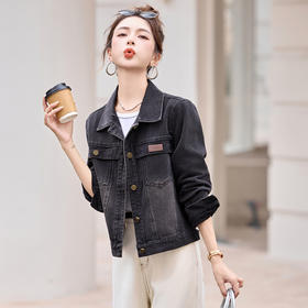 XGJ5815短款牛仔外套女2025秋季新款小个子时尚气质复古翻领正肩百搭上衣